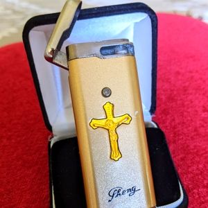 PHENG VNTG UNIQUE WITH CROSS GOLD 🪙 & SILVER TON SLIM CIGARETTE LITHER